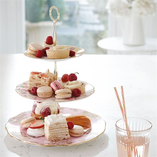 Royal Albert 100 Years 3-Tier Cake Stand-Bouquet, Rose Blush & Golden ...