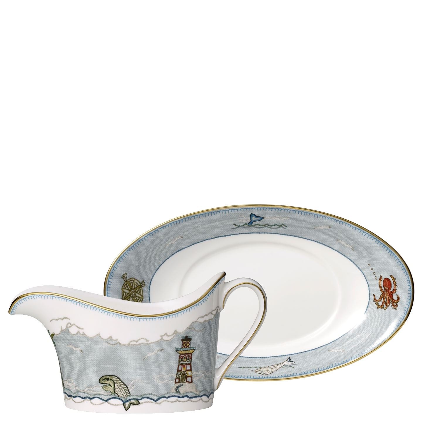 Wedgwood Blue Sailor's Farewell Sauce Boat And Stand