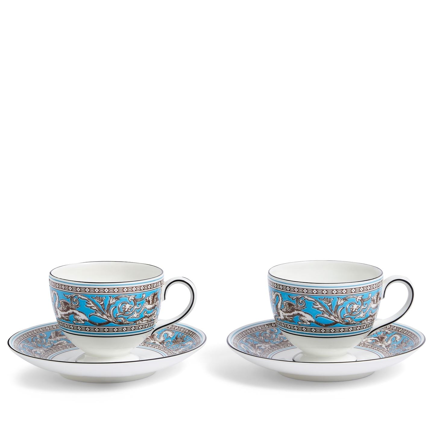 Wedgwood Blue Florentine Turquoise Teacup & Saucer, Set Of 2