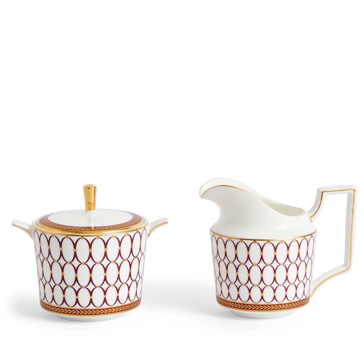 Wedgwood Red,Gold Renaissance Red Sugar & Creamer