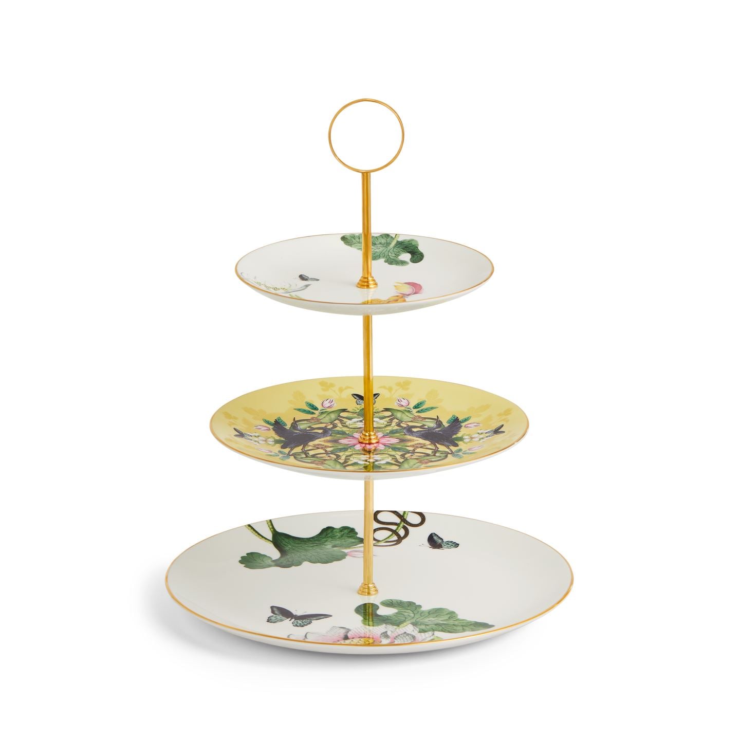 Wedgwood Yellow/White/Green Waterlily 3 Tier Cake Stand