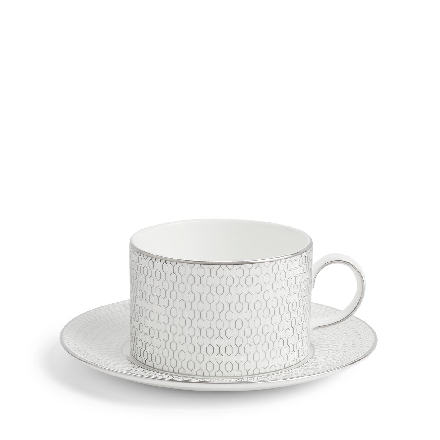 Wedgwood Silver,White Gio Platinum Teacup & Saucer