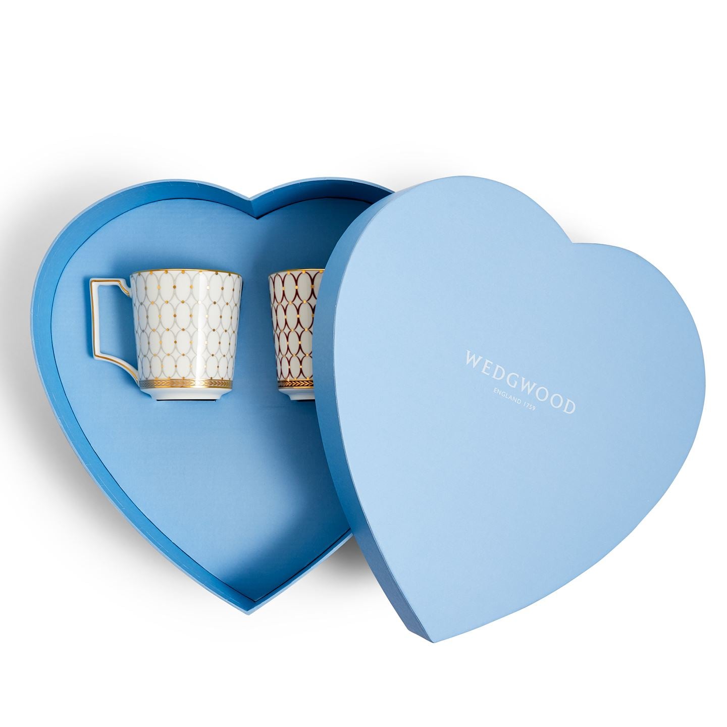 Wedgwood Grey,Gold Renaissance Mugs, Set Of 2 In Heart Shaped Box