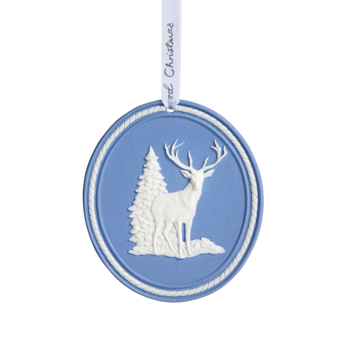 Wedgwood Blue/White Christmas Cameo Reindeer Ornament