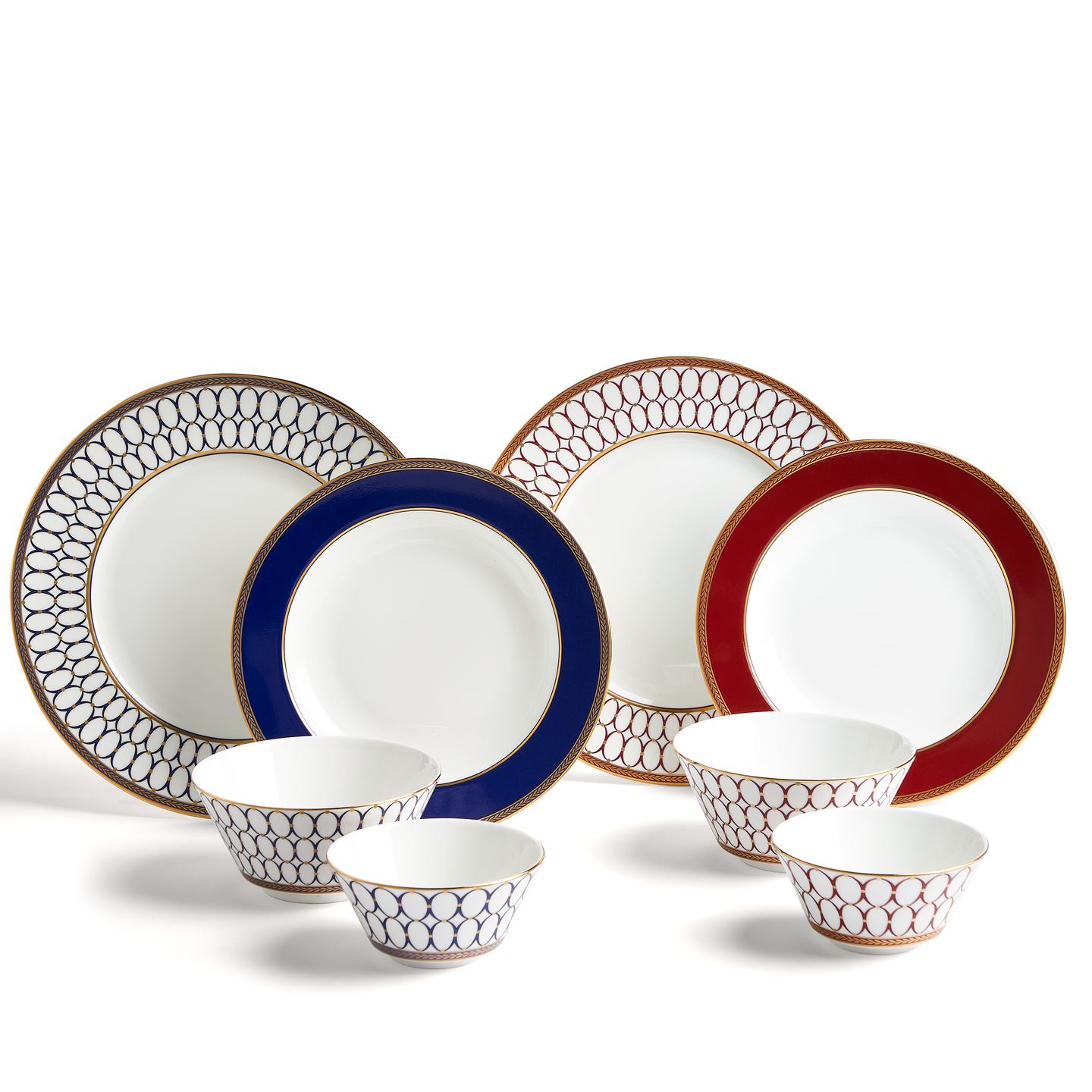 Wedgwood Blue,Gold Renaissance Dinnerware Mixed 8 Piece Set