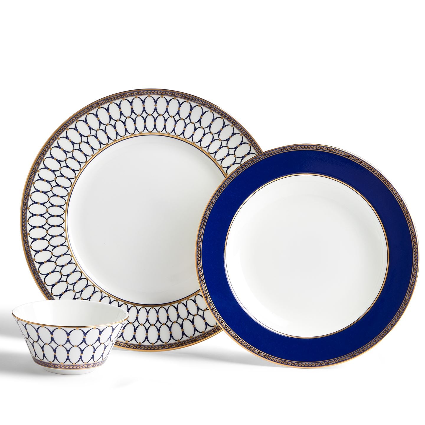 Wedgwood Blue Renaissance Gold Dinnerware 3 Piece Set
