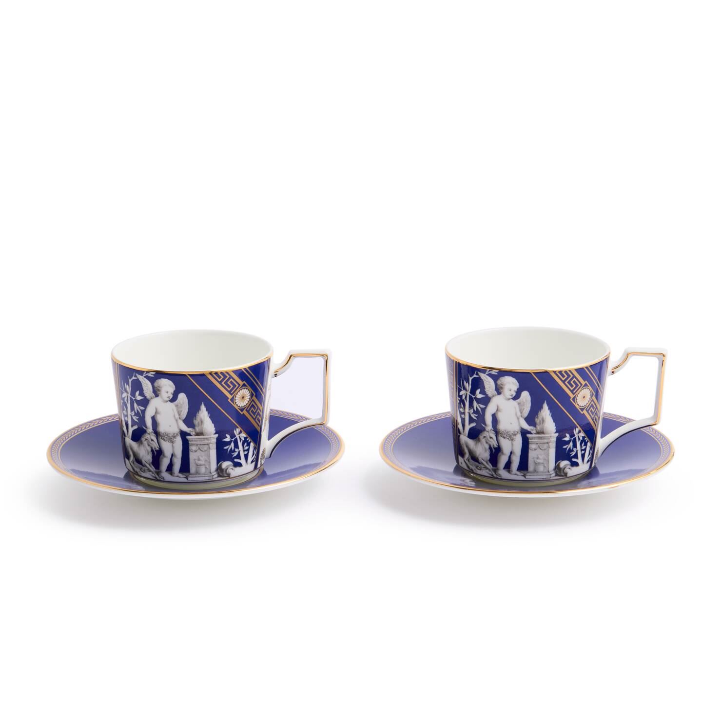 Wedgwood Blue,Gold Renaissance Gold Teacup Saucer Set Of 2