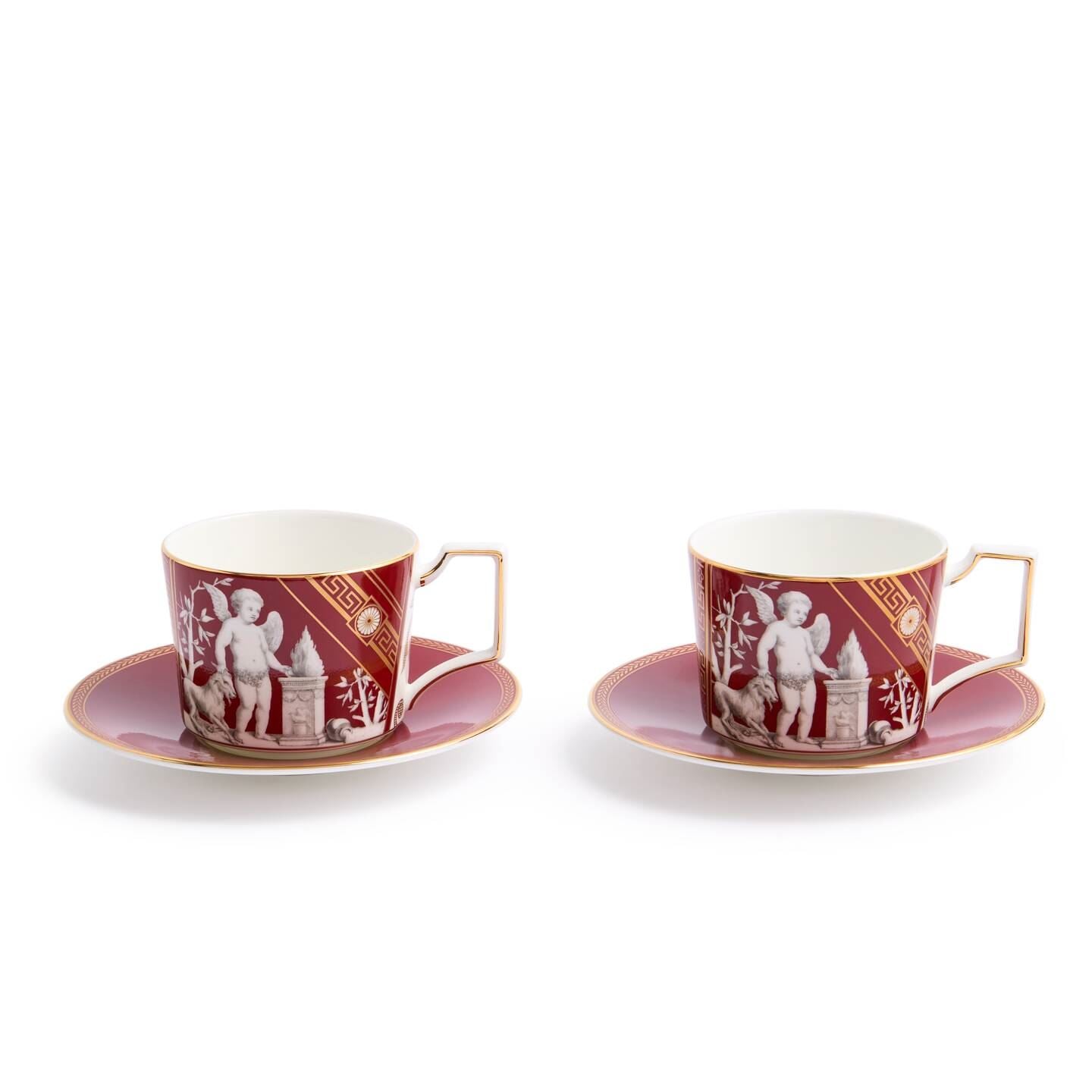 Wedgwood Gold,Red Renaissance Red Teacup Saucer Set Of 2
