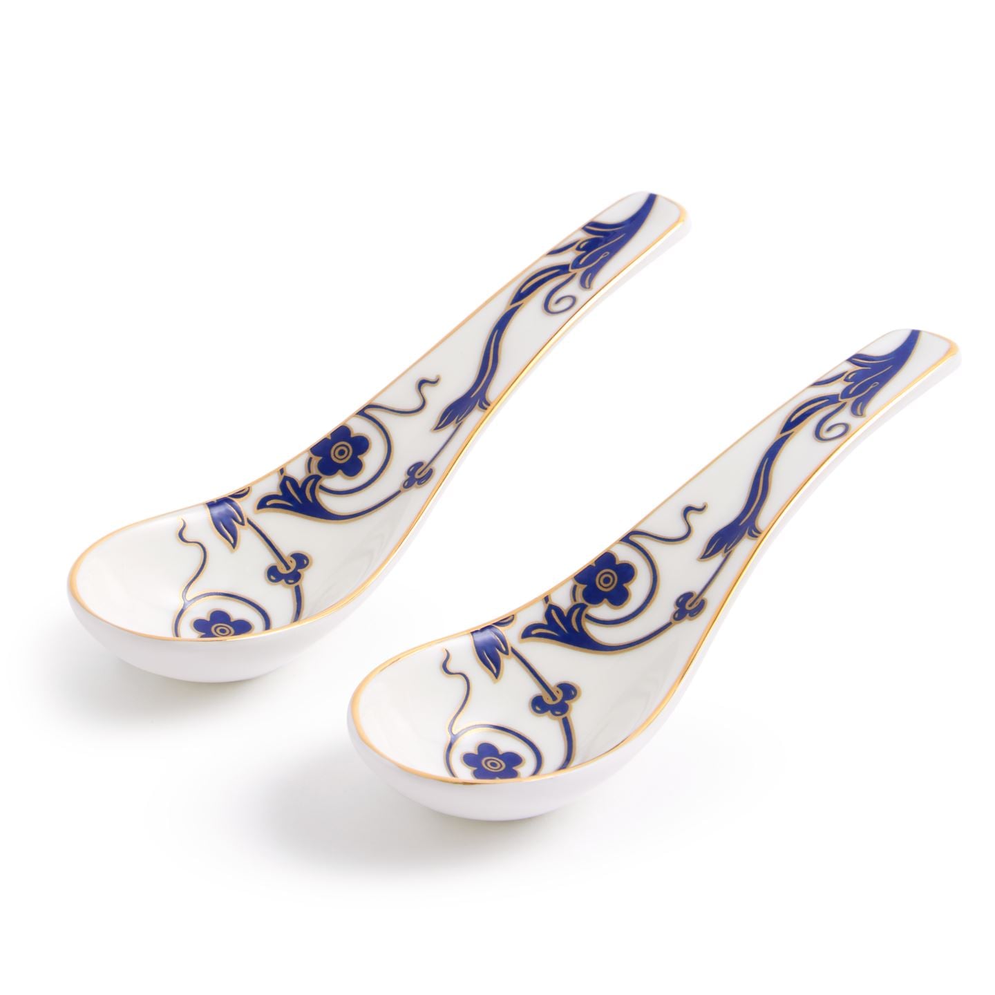 Wedgwood Gold,Blue Renaissance Gold Chinese Soup Spoon Set Of 2