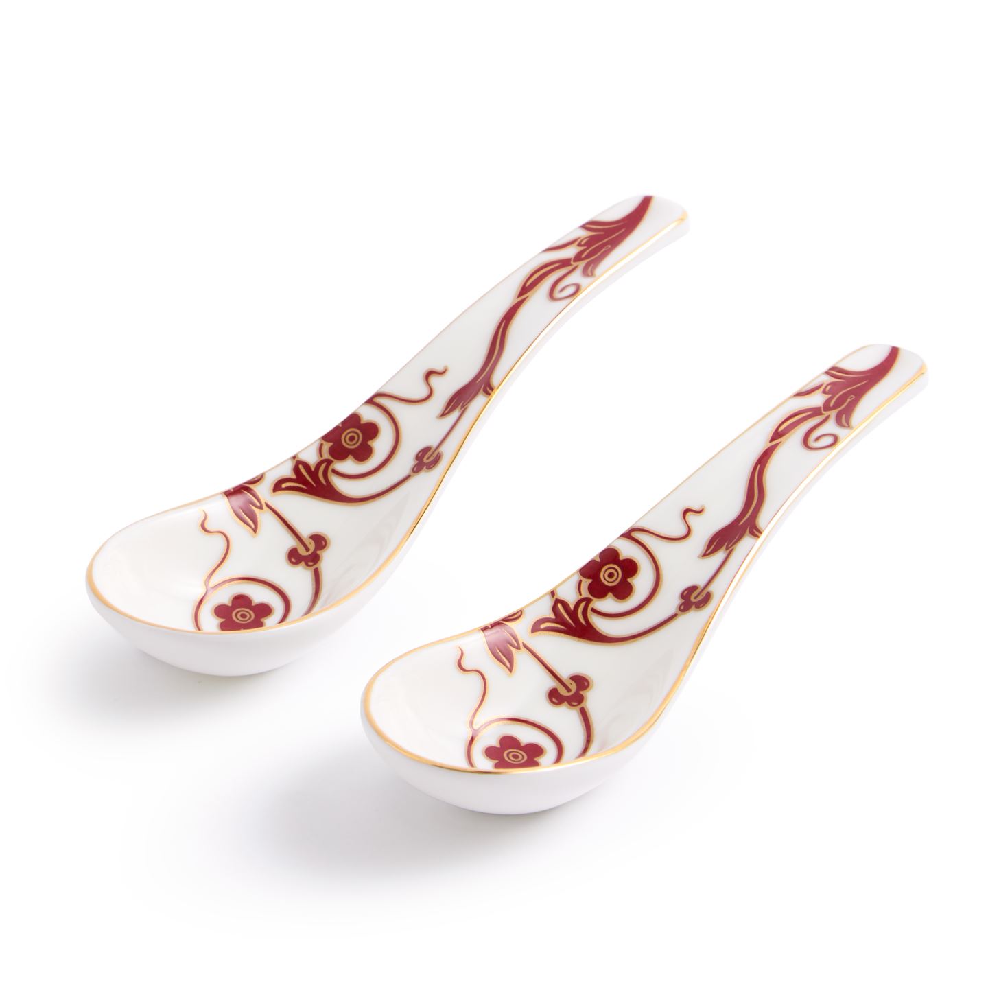 Wedgwood Gold,Red Renaissance Red Chinese Soup Spoon Set Of 2