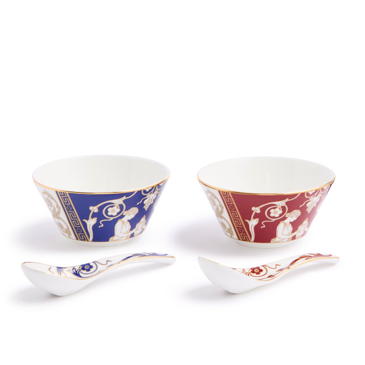 Wedgwood Blue,Gold,Red Renaissance Mix Bowl & Soup Spoon Set Of 2