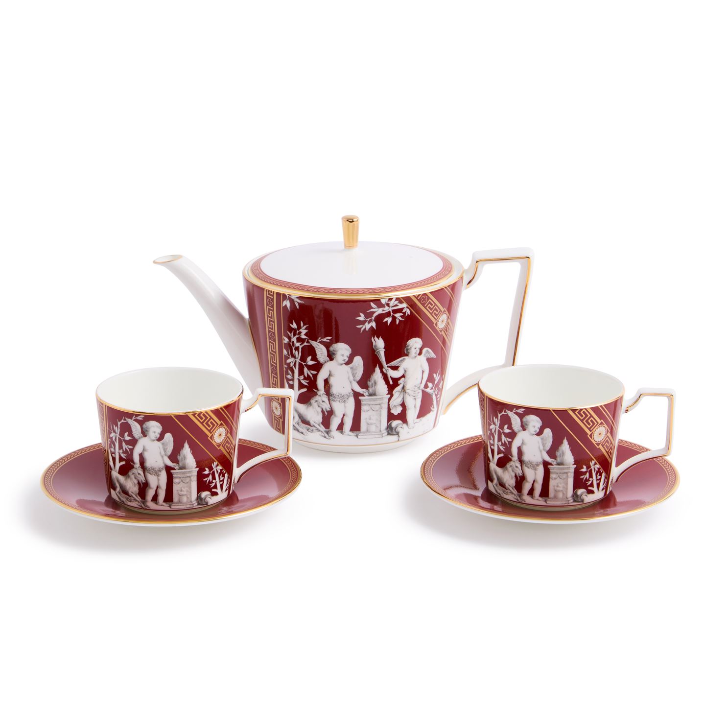 Wedgwood Gold,Red Renaissance Red Teapot And Teacup Saucer Set Of 2