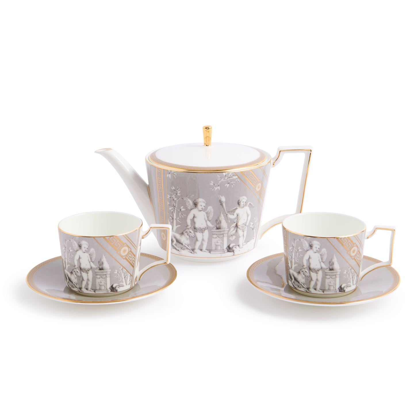 Wedgwood Gold,Grey Renaissance Grey Teapot And Teacup Saucer Set Of 2