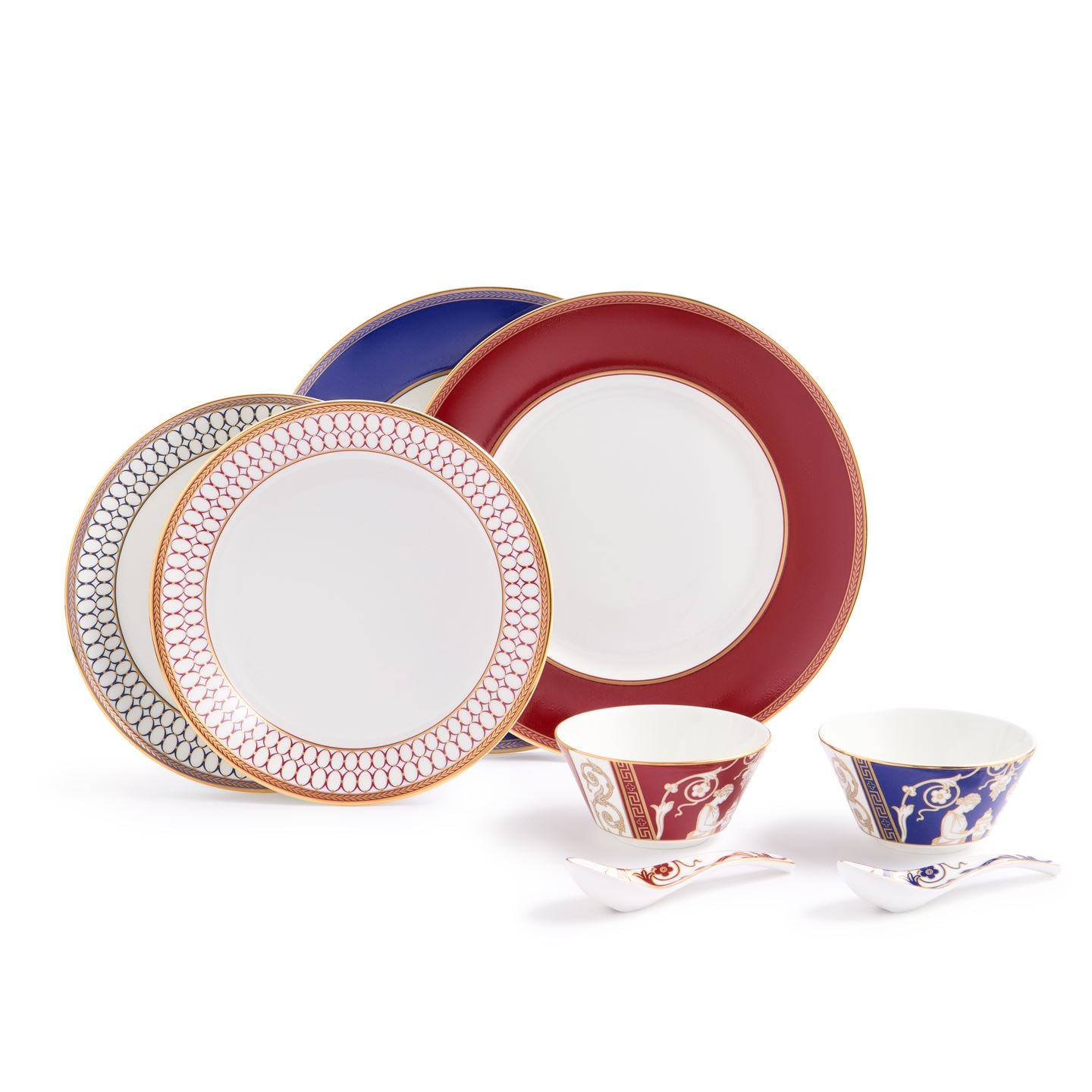 Wedgwood Gold,Blue,Red Renaissance Mixed 8 Piece Dinnerware Set