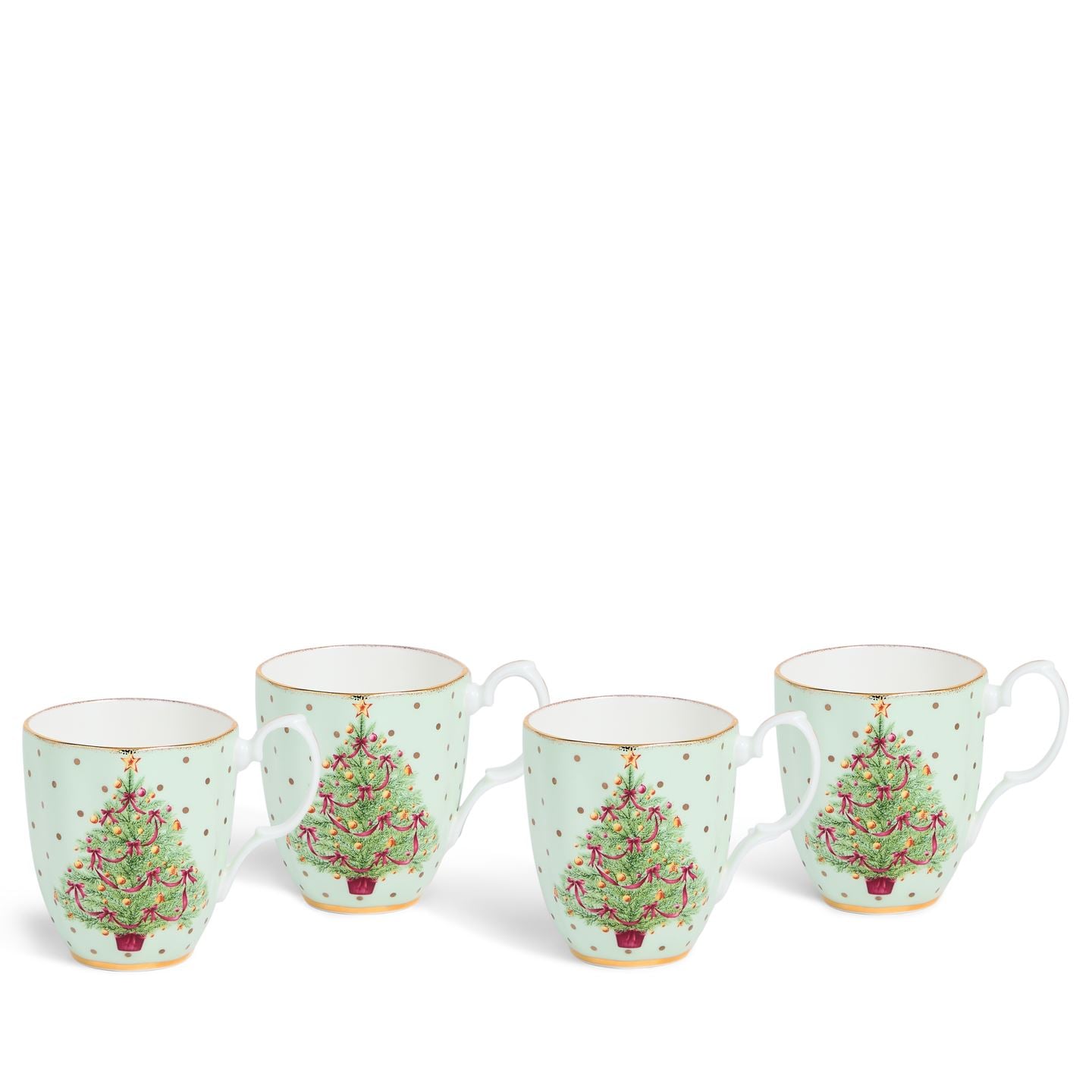 Royal Albert Green/Golden/Gold Old Country Roses Christmas Mug Set Of 4