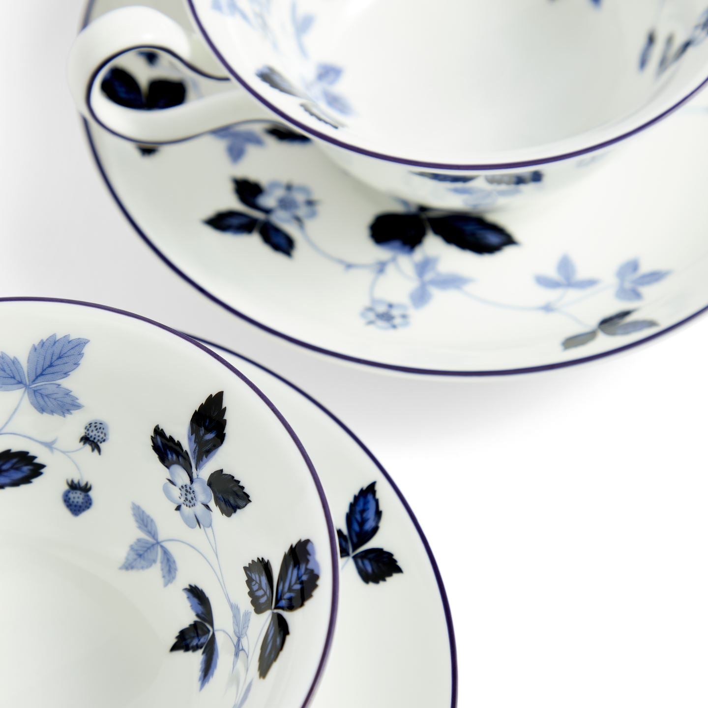Wild Strawberry Inky Blue Teacup Saucer Set of 2