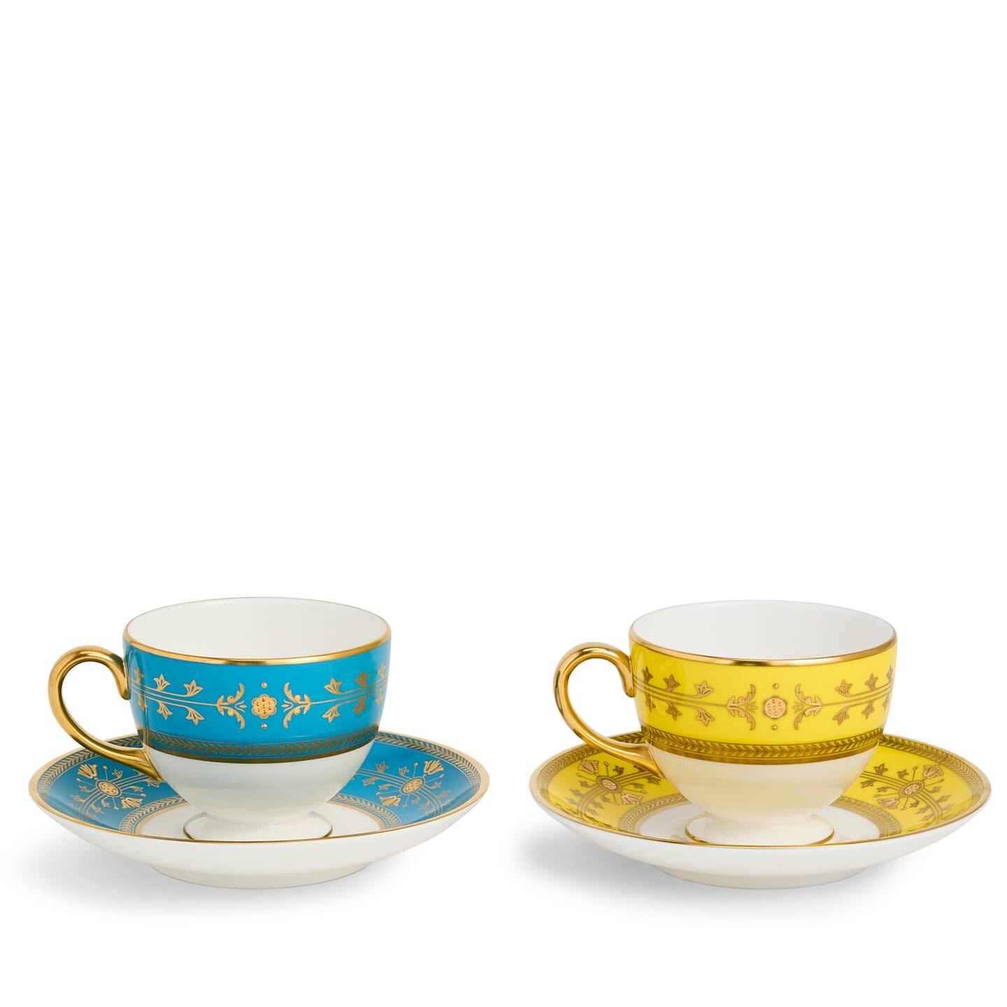 Bacchus Teacup Saucer Set of 2, Citron/Turquoise | Wedgwood