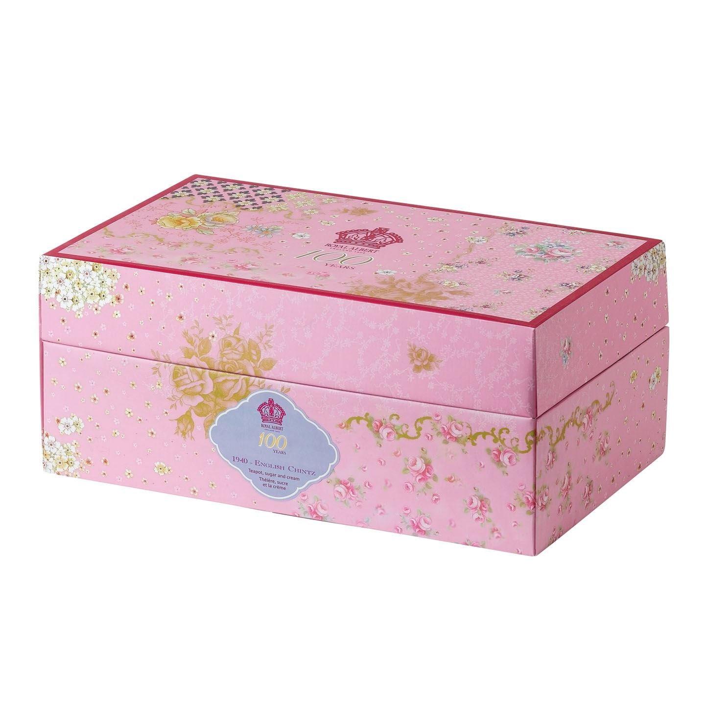 Royal Albert 100 Years of Royal Albert 1940 English Chintz Teapot, Sugar and Cream Set