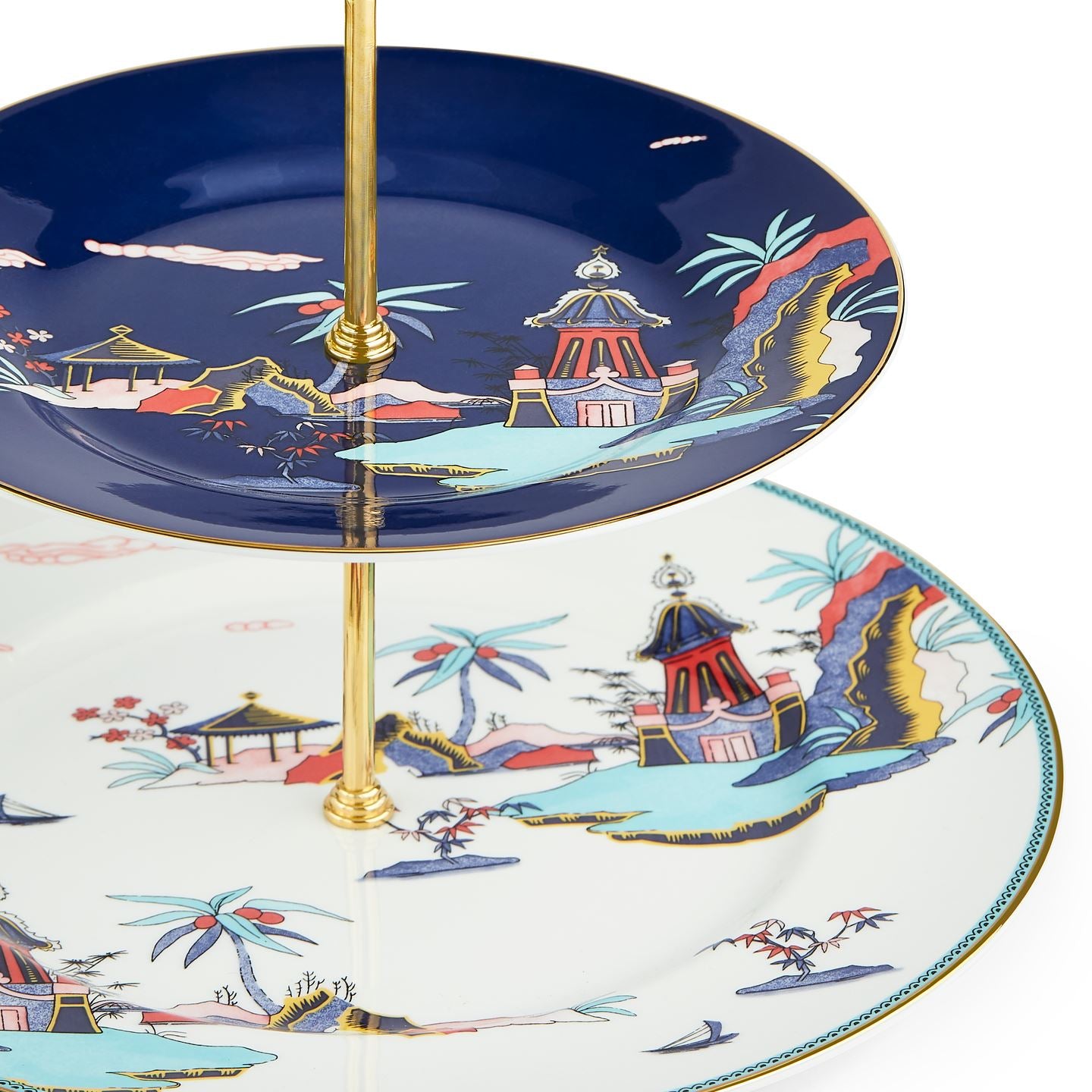 Wonderlust Blue Pagoda 2 Tier Cake Stand
