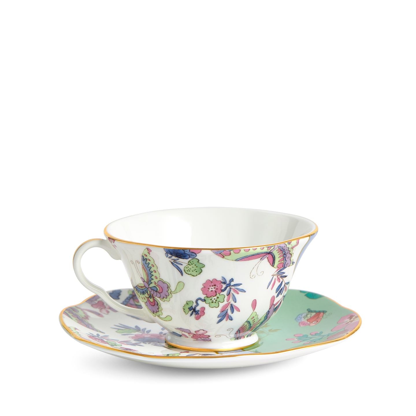 Butterfly Bloom Green Teacup and Saucer
