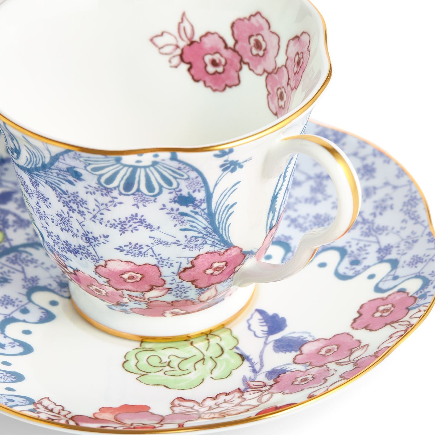 Butterfly Bloom Blue and Pink Teacup and Saucer