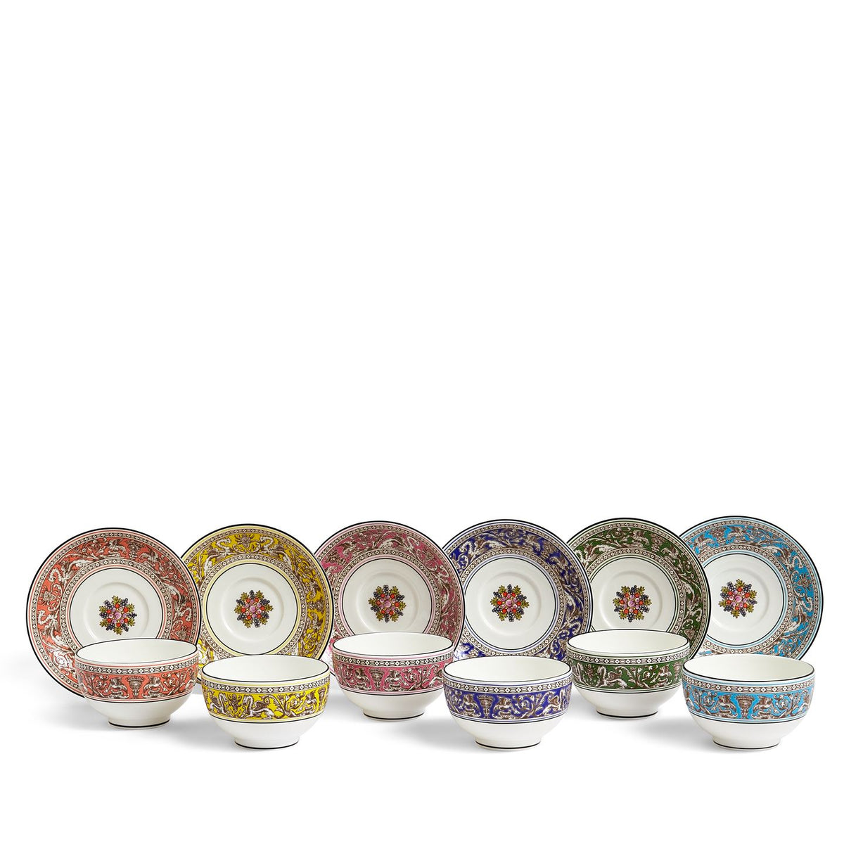 Florentine Tea Bowl & Saucer Set 6 Colours