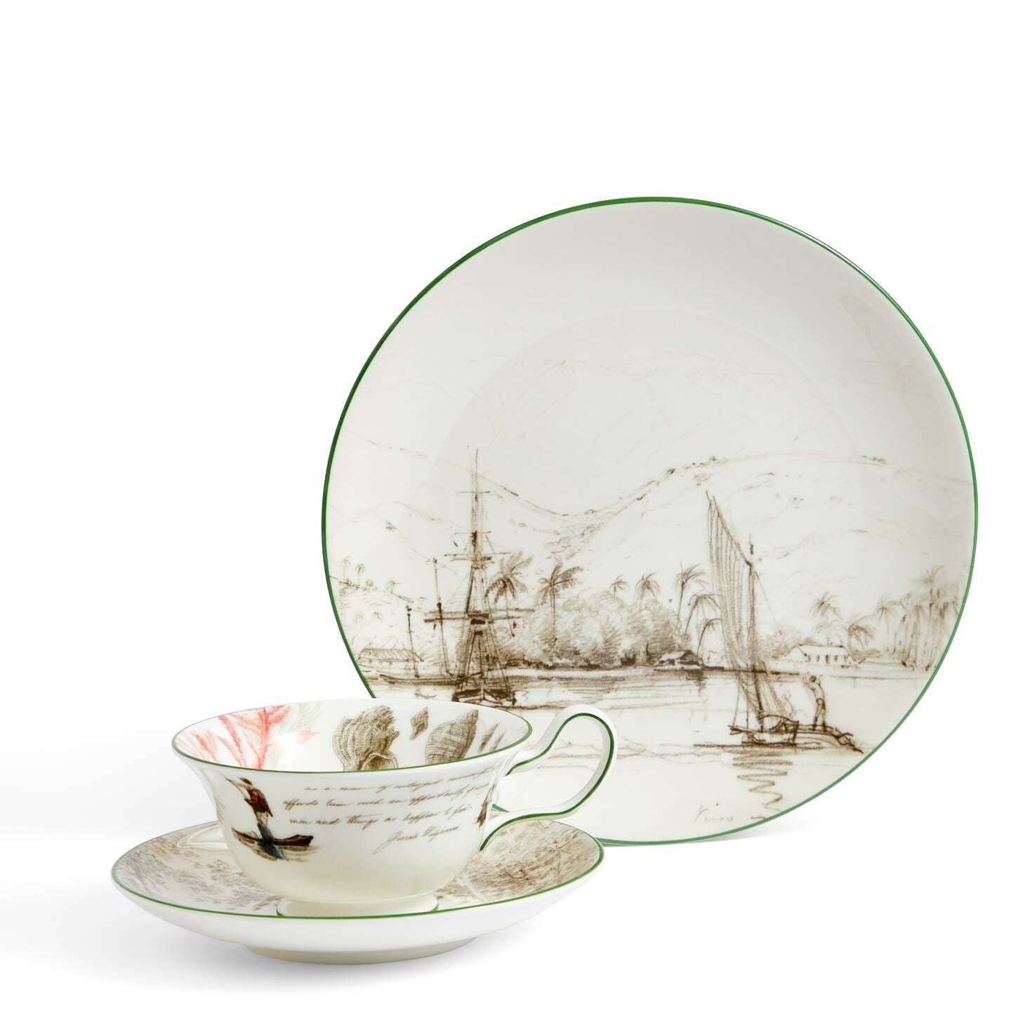 Darwin Voyage of the Beagle Tahiti Teacup Saucer Plate, 3 Pieces