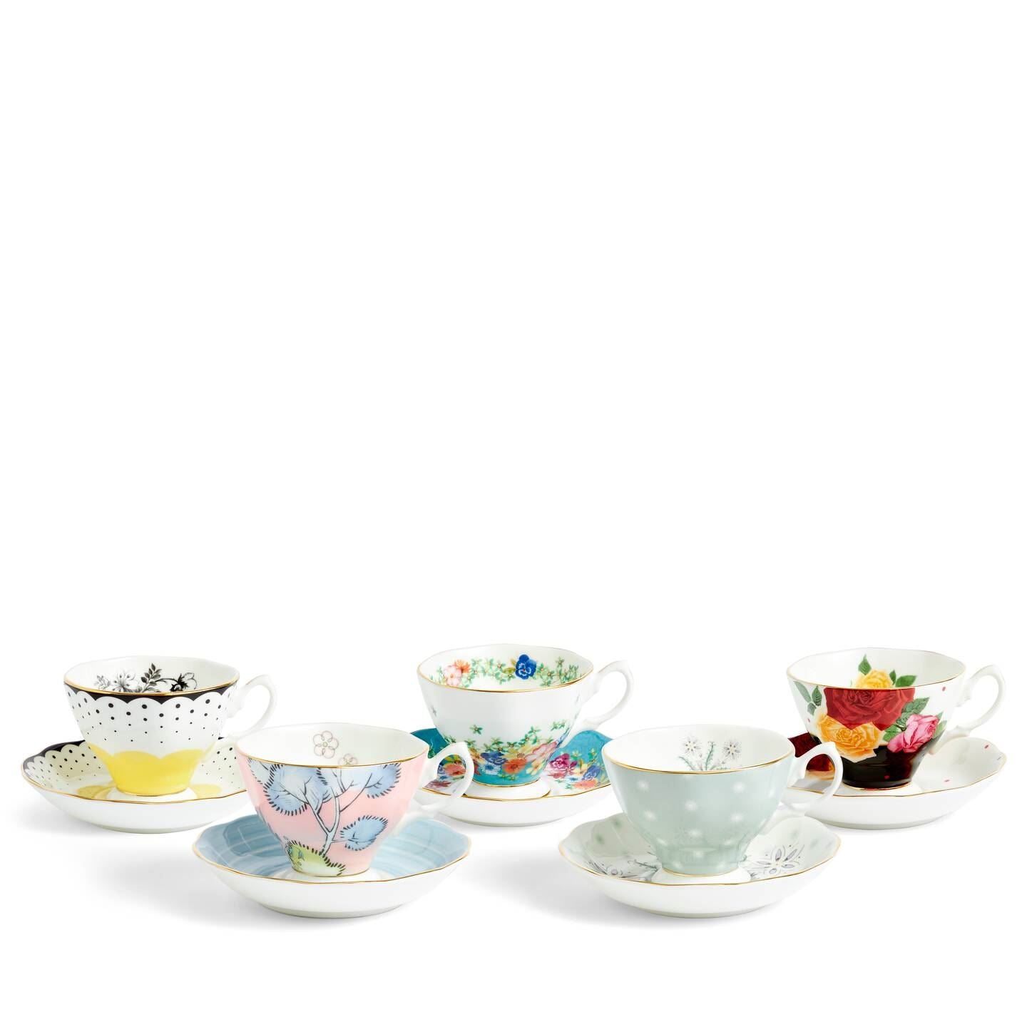 100 Years Teacup & Saucer 1920 - 1960, Set of 5