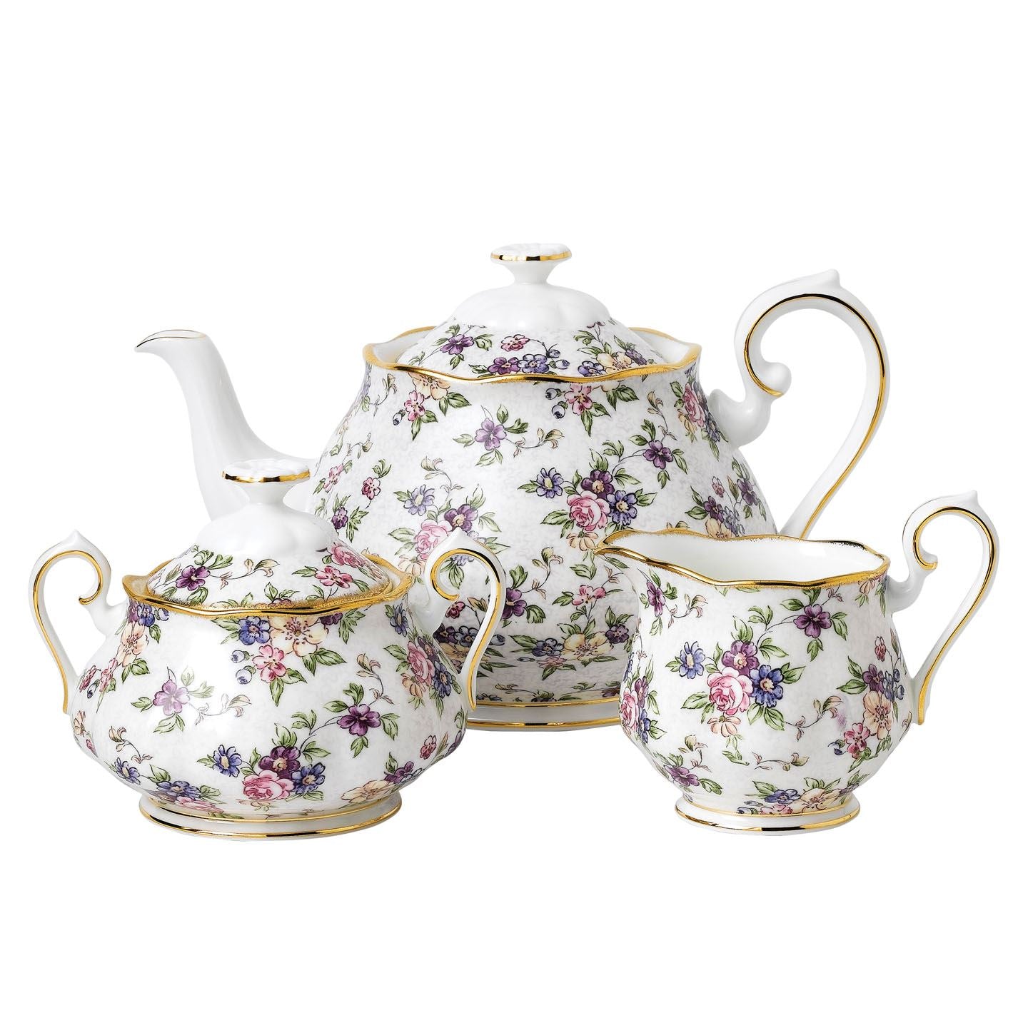 Royal Albert 100 Years of Royal Albert 1940 English Chintz Teapot, Sugar and Cream Set