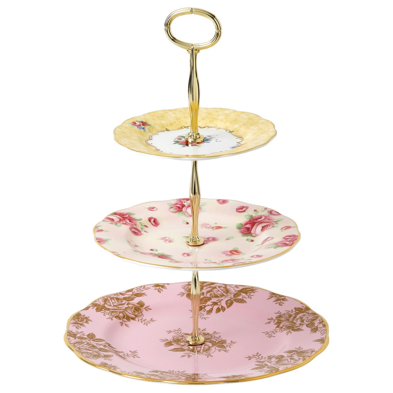 Royal Albert 100 Years of Royal Albert 3-Tier Cake Stand "“ Bouquet, Golden Roses and Rose Blush