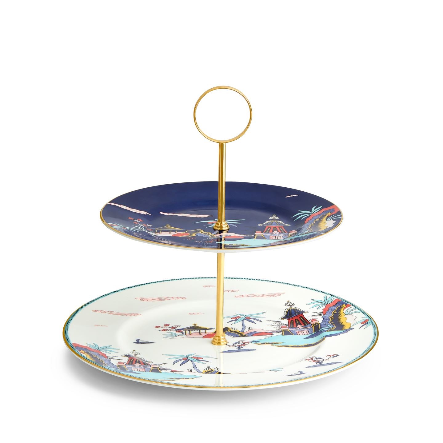 Wonderlust Blue Pagoda 2 Tier Cake Stand